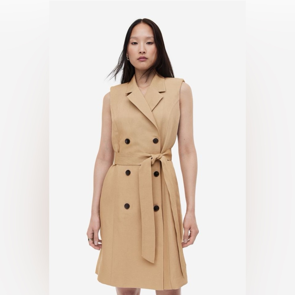 NWT H&M Linen Blend Vest Dress Tie Belt